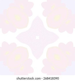Circular seamless pattern of floral motif, flowers, stars, ellipses. Hand drawn.