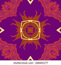 Circular seamless pattern of floral motif, leaves, lily. Hand drawn.