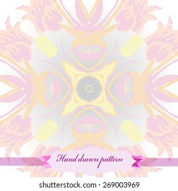 Circular seamless pattern of floral motif, flowers,tulips, leaves, label. Hand drawn.