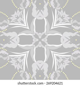 Circular seamless pattern of floral motif, flowers, leaves, branches. Hand drawn.
