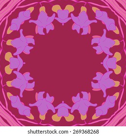 Circular seamless pattern of floral motif, flowers, garland. Hand drawn.
