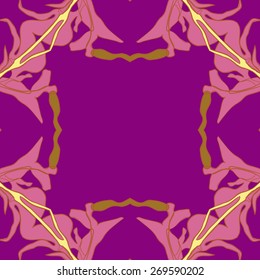 Circular seamless pattern of floral motif, branches, leaves. Hand drawn.