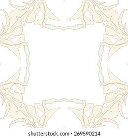 Circular seamless pattern of floral motif, branches, leaves. Hand drawn.