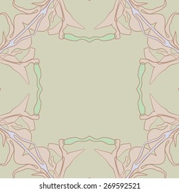 Circular seamless pattern of floral motif, branches, leaves. Hand drawn.