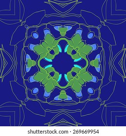 Circular seamless pattern of floral motif, branches, leaves, flowers. Hand drawn.