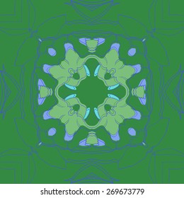 Circular seamless pattern of floral motif, branches, leaves, flowers. Hand drawn.