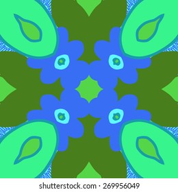 Circular seamless pattern of floral motif, flower, doodles. Hand drawn.
