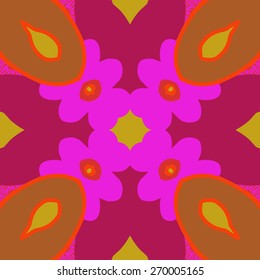 Circular seamless pattern of floral motif, flower, doodles. Hand drawn.