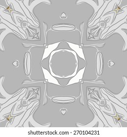Circular seamless pattern of floral motif, flower, stripes, leaves, branches . Hand drawn.