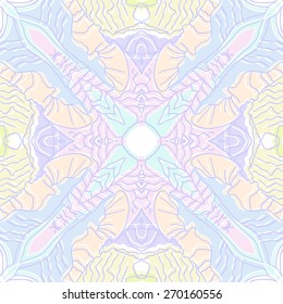 Circular seamless pattern of floral motif, stripes. Hand drawn.