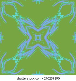 Circular seamless pattern of floral motif, stars, leaf, stripes . Hand drawn.