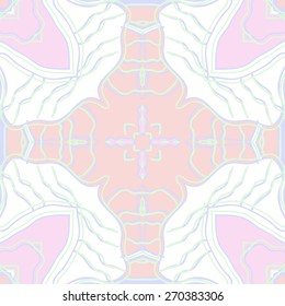 Circular seamless pattern of floral motif, stripes, cross . Hand drawn.