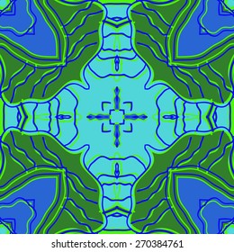 Circular seamless pattern of floral motif, stripes, cross . Hand drawn.