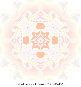 Circular seamless pattern of floral motif, stars, leafs, branches, flowers  . Hand drawn.