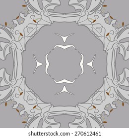 Circular seamless pattern of floral motif, garland, leaf. Hand drawn.