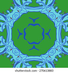 Circular seamless pattern of floral motif, garland, leaf. Hand drawn.