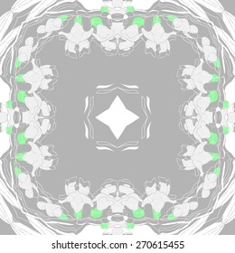 Circular seamless pattern of floral motif, garland, star. Hand drawn.