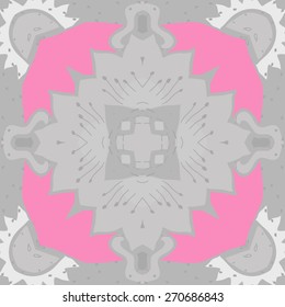 Circular seamless pattern of floral motif, doodles, flower. Hand drawn.