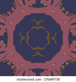 Circular seamless pattern of floral motif, garland, leaf. Hand drawn.