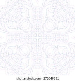 Circular seamless pattern of floral motif, stripes, cross. Hand drawn.