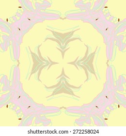 Circular seamless pattern of floral motif, lily, stripes, leaves . Hand drawn.
