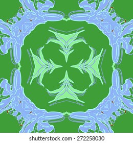 Circular seamless pattern of floral motif, lily, stripes, leaves . Hand drawn.