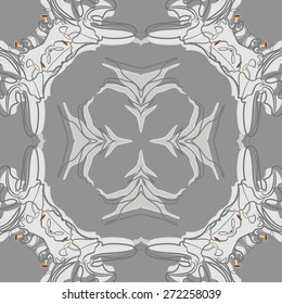 Circular seamless pattern of floral motif, lily, stripes, leaves . Hand drawn.