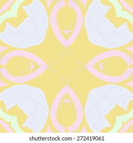 Circular seamless pattern of floral motif, doodles, stamens . Hand drawn.