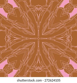 Circular seamless pattern of floral motif, spots, stripes. Hand drawn.