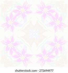 Circular seamless pattern of floral motif, branches, ellipses, leaves . Hand drawn.