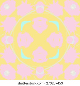 Circular seamless pattern of floral motif, flower, twig, ellipse. Hand drawn.