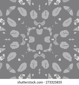 Circular seamless pattern of floral motif, leaves, buds. Hand drawn.