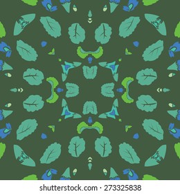 Circular seamless pattern of floral motif, leaves, buds. Hand drawn.