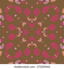 Circular seamless pattern of floral motif, leaves, buds. Hand drawn.