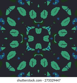 Circular seamless pattern of floral motif, leaves, buds. Hand drawn.