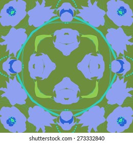 Circular seamless pattern of floral motif, flower, twig, ellipse. Hand drawn.