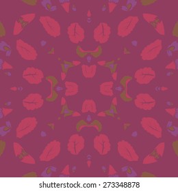 Circular seamless pattern of floral motif, leaves, buds. Hand drawn.