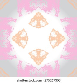 Circular  seamless pattern of floral motif, hole, spots. Hand drawn.