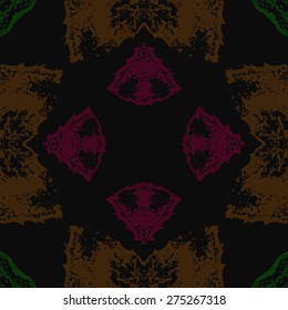 Circular  seamless pattern of floral motif, hole, spots. Hand drawn.