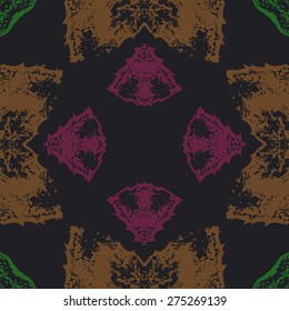 Circular  seamless pattern of floral motif, hole, spots. Hand drawn.