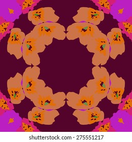 Circular  seamless  pattern of floral motif, spots, stylized flowers,ellipses. Hand drawn.