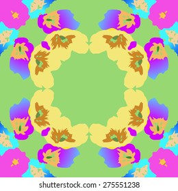 Circular  seamless  pattern of floral motif, spots, stylized flowers,ellipses. Hand drawn.