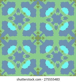 Circular  seamless  pattern of floral motif, spots, stylized flowers, cross. Handmade.