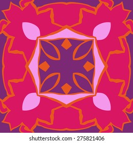 Circular seamless pattern of floral motif, stylized flowers, leaves. Hand drawn.