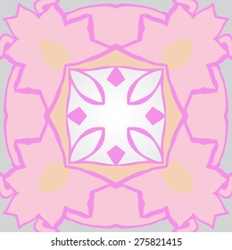 Circular seamless pattern of floral motif, stylized flowers, leaves. Hand drawn.