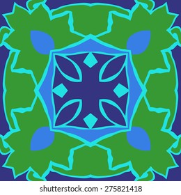 Circular seamless pattern of floral motif, stylized flowers, leaves. Hand drawn.