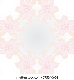 Circular seamless pattern of floral motif, flowers, leaves, ellipses. Hand drawn.