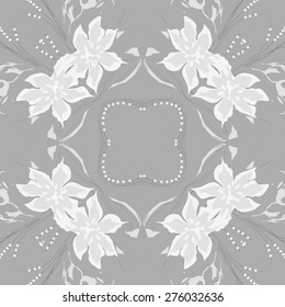 Circular seamless pattern of floral motif, flowers, leaves,branches. Hand drawn.
