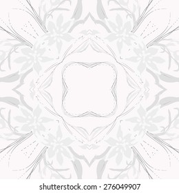 Circular seamless pattern of floral motif, flowers, leaves,branches. Hand drawn.