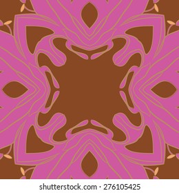 Circular  seamless pattern of floral motif, stamen,stripe, copy space. Hand drawn.